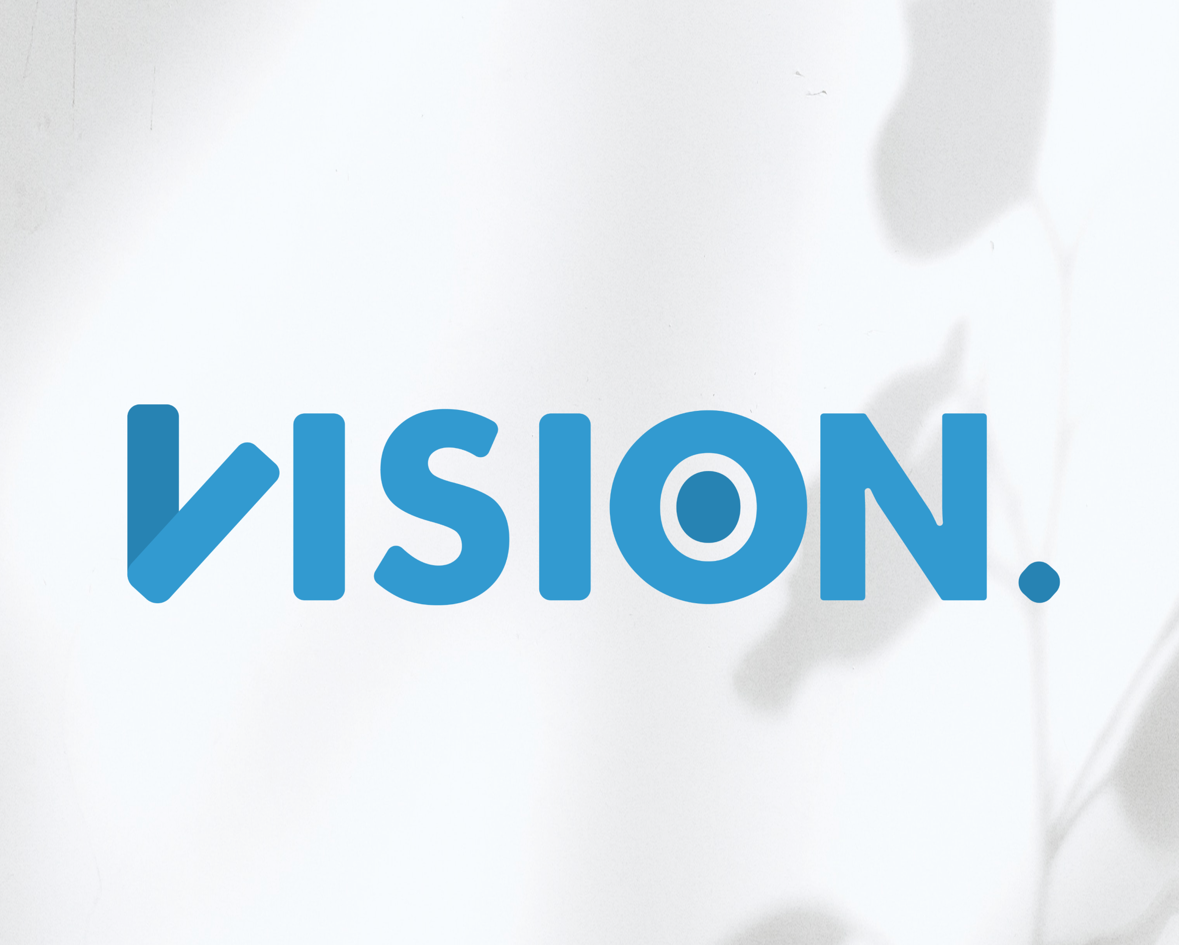 Logo společnosti VISION optics. Je zde použit prvek tvaru oka a nakloněné písmeno V, které označuje zorný úhel.